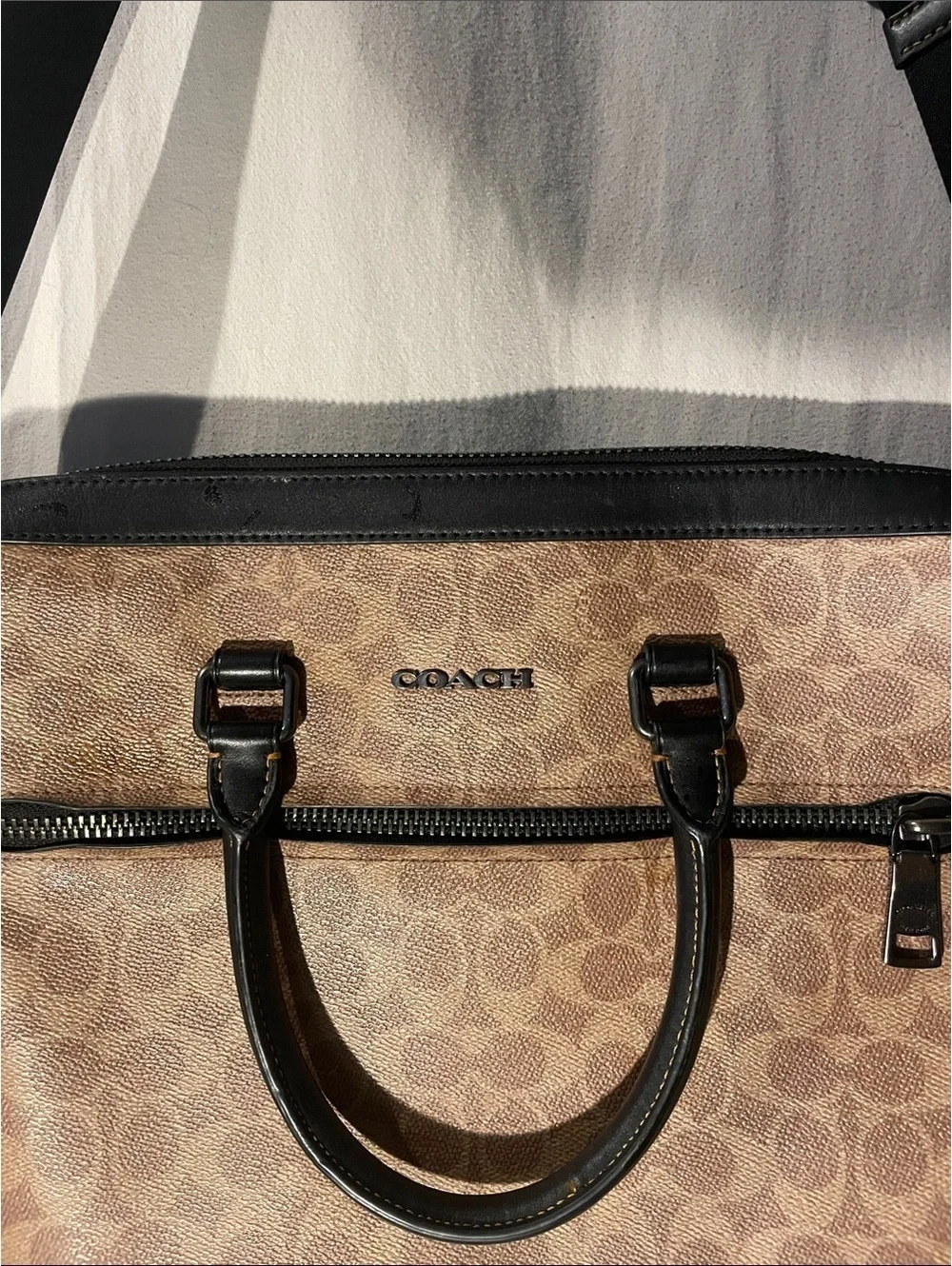 Coach Brown Signature Canvas Laptop Bag with Black Trim